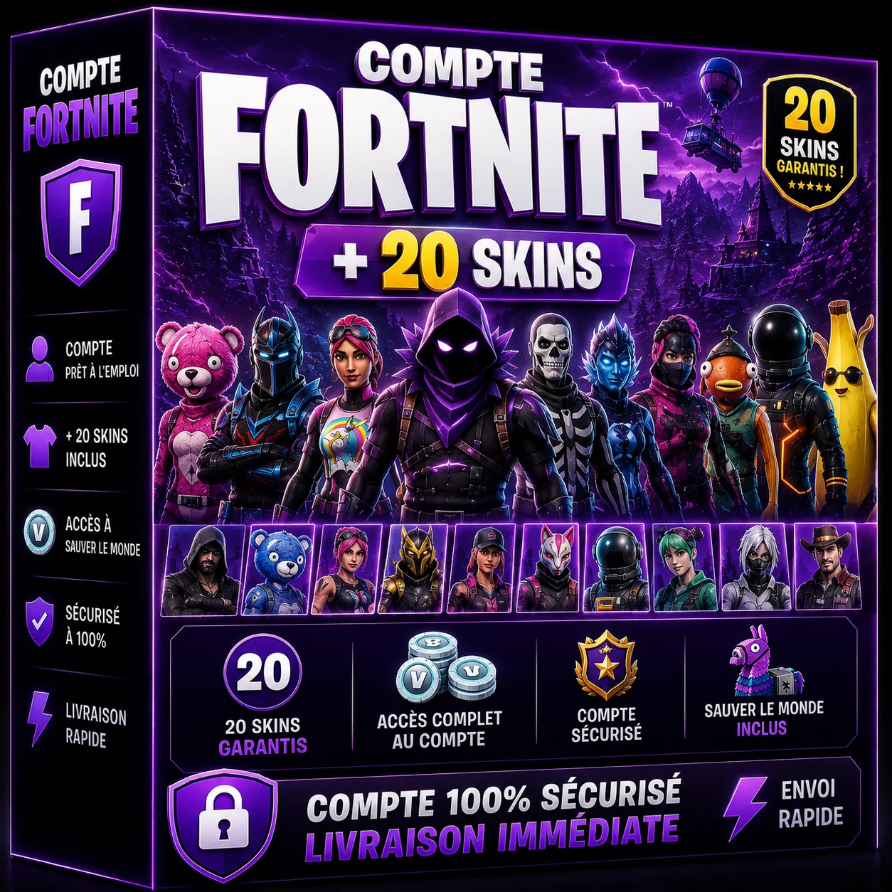 Fortnite Compte + 20 Skins