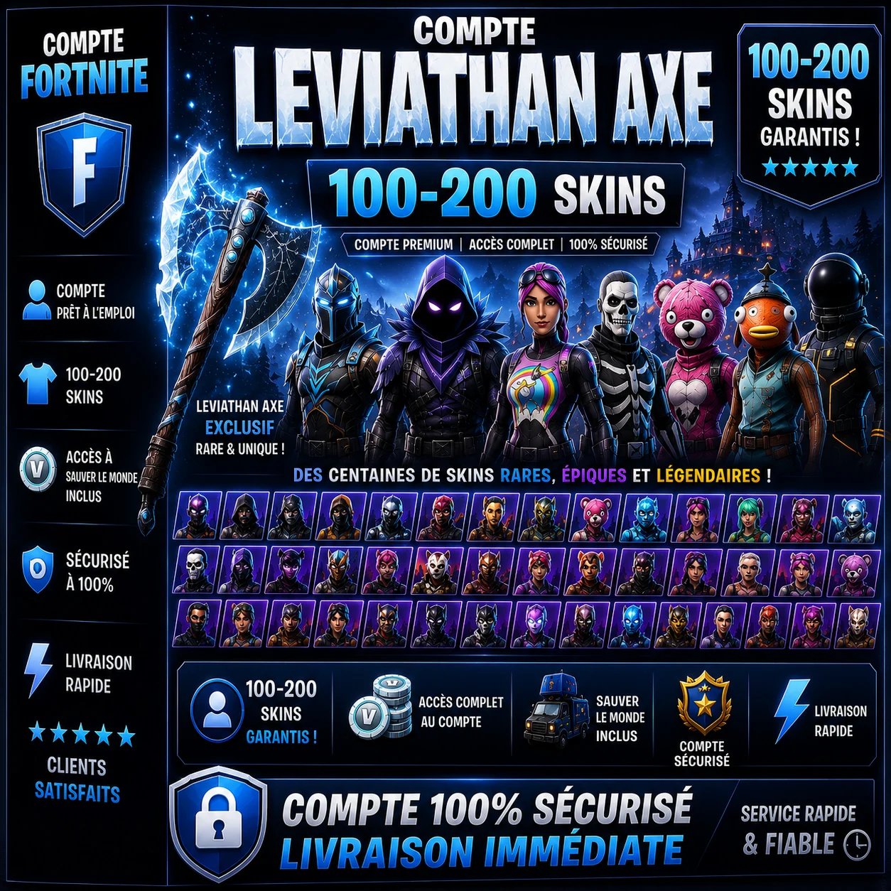 Fortnite Compte Leviathan Axe 100-200 Skins
