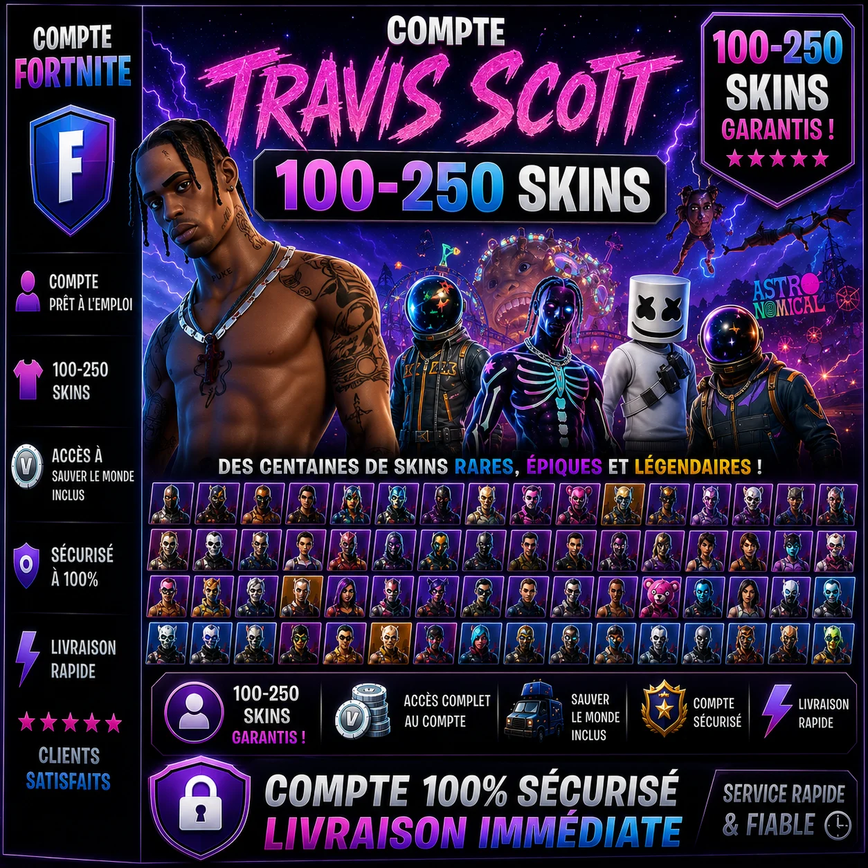 Fortnite Compte Travis Scott 100-250 Skins