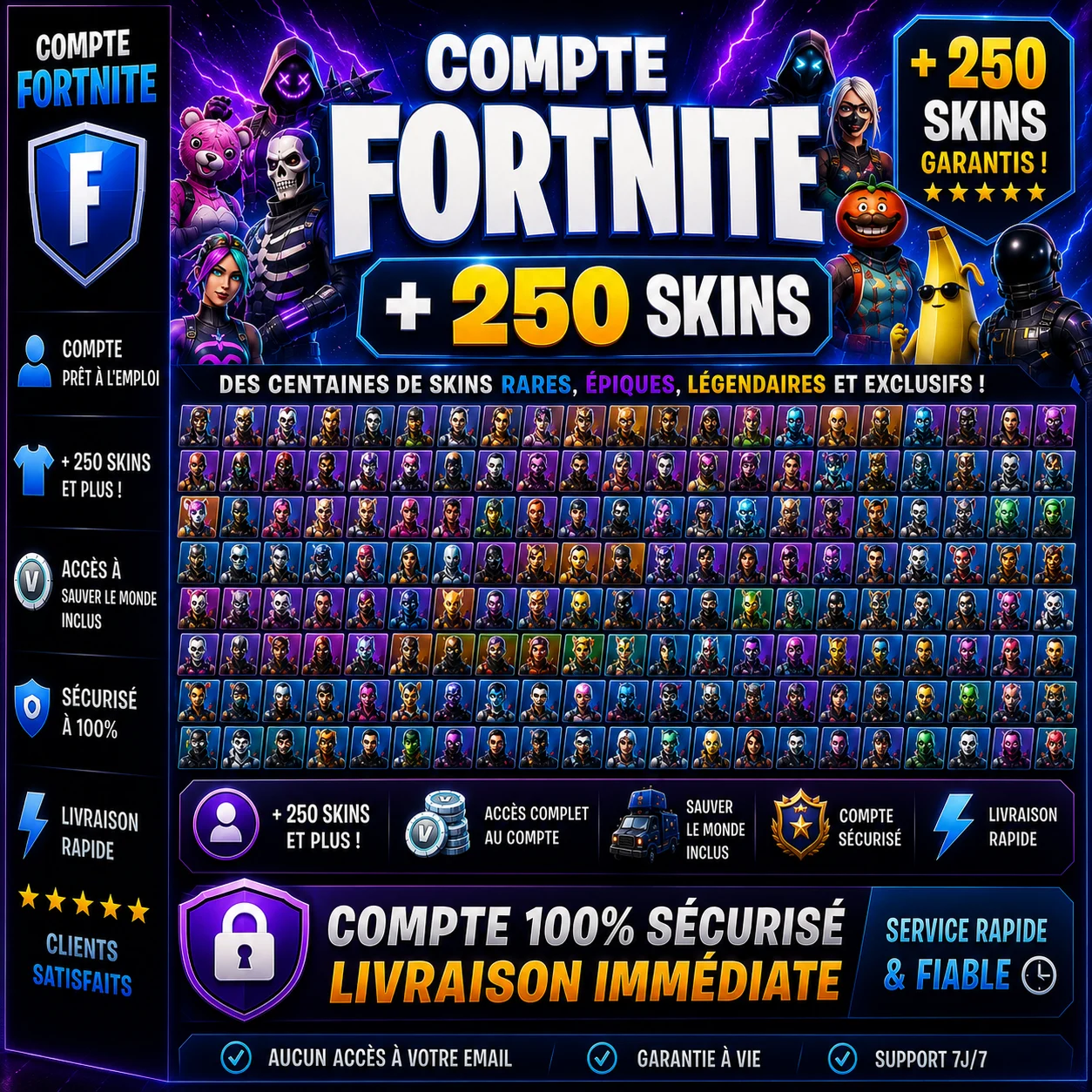 Fortnite Compte + 250 Skins