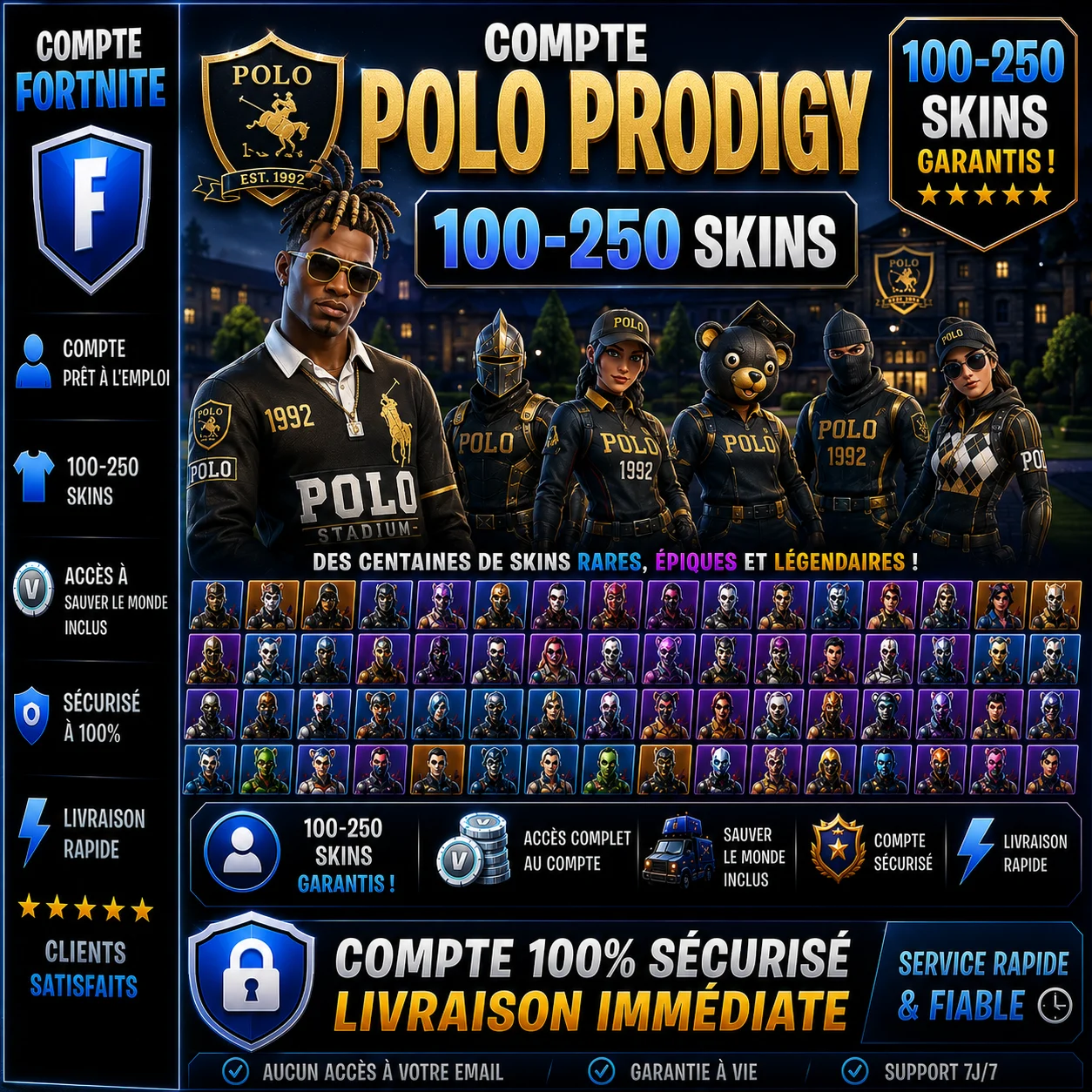 Fortnite Compte Polo Prodigy 100-250 Skins