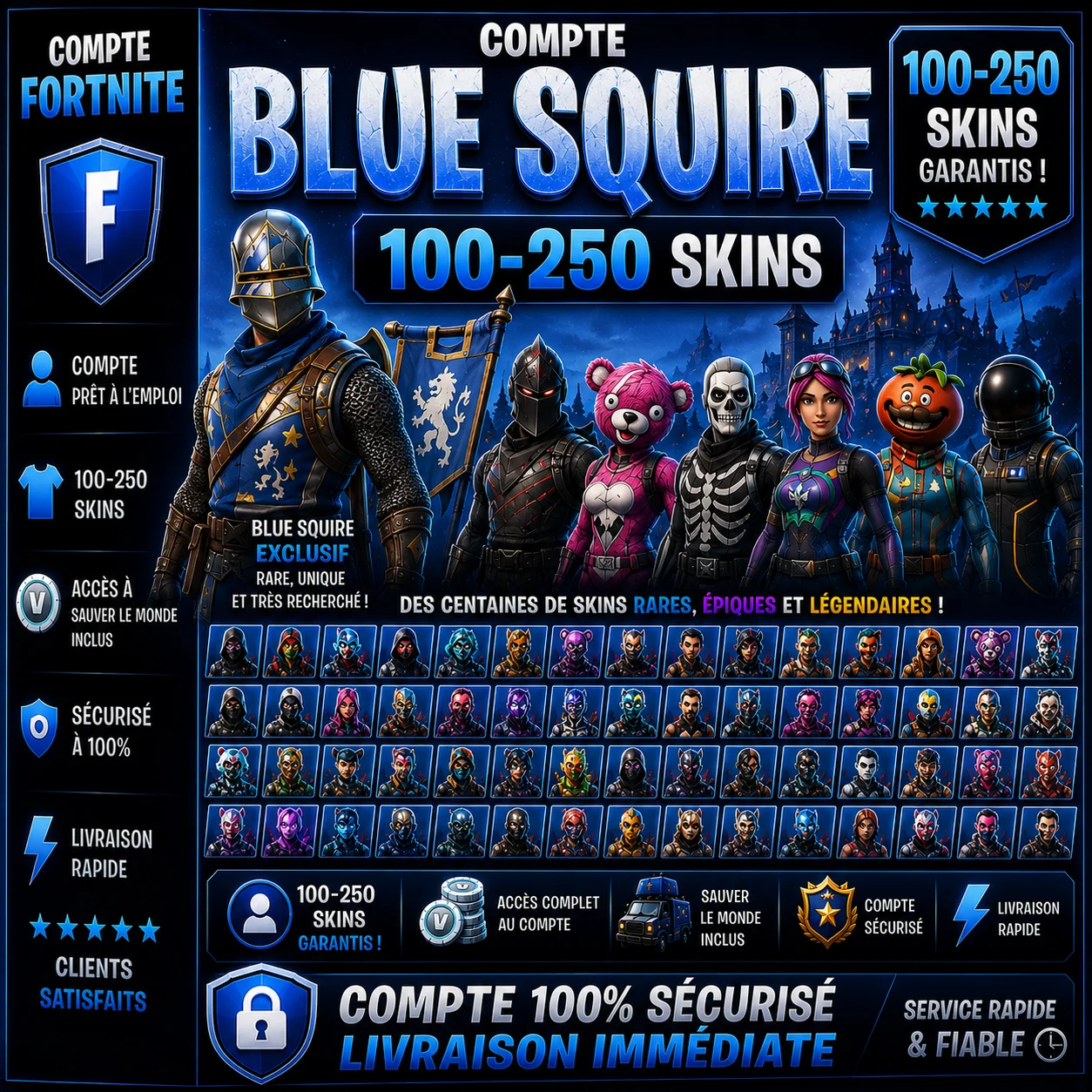 Fortnite Compte Blue Squire 100-250 Skins