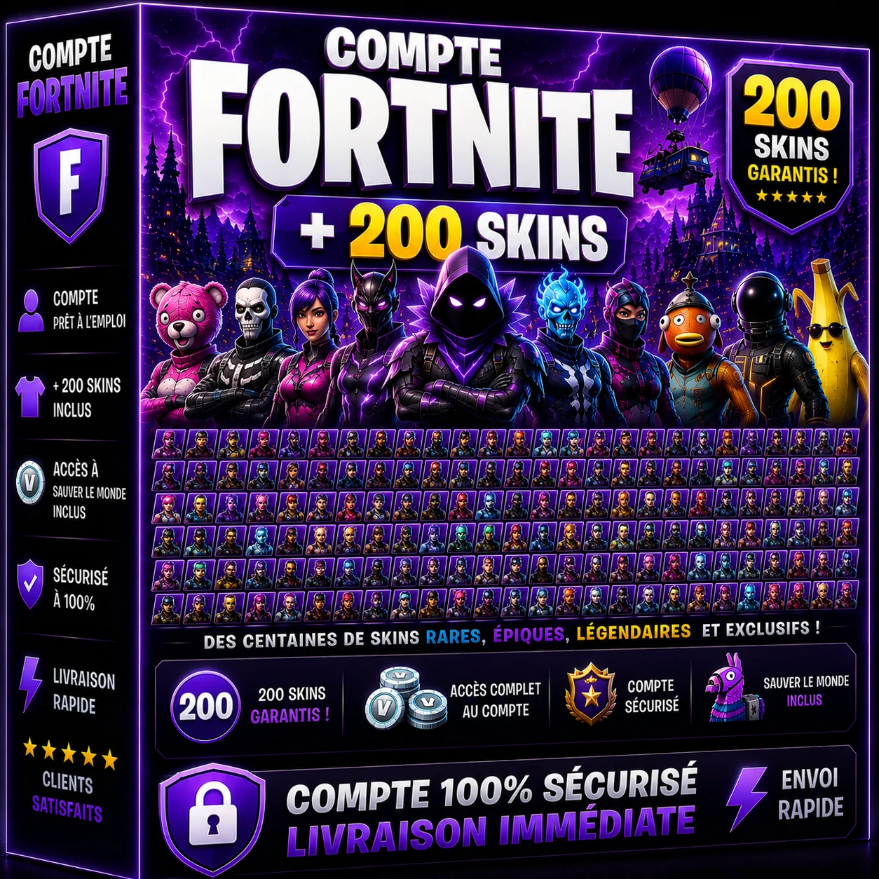 Fortnite Compte + 200 Skins