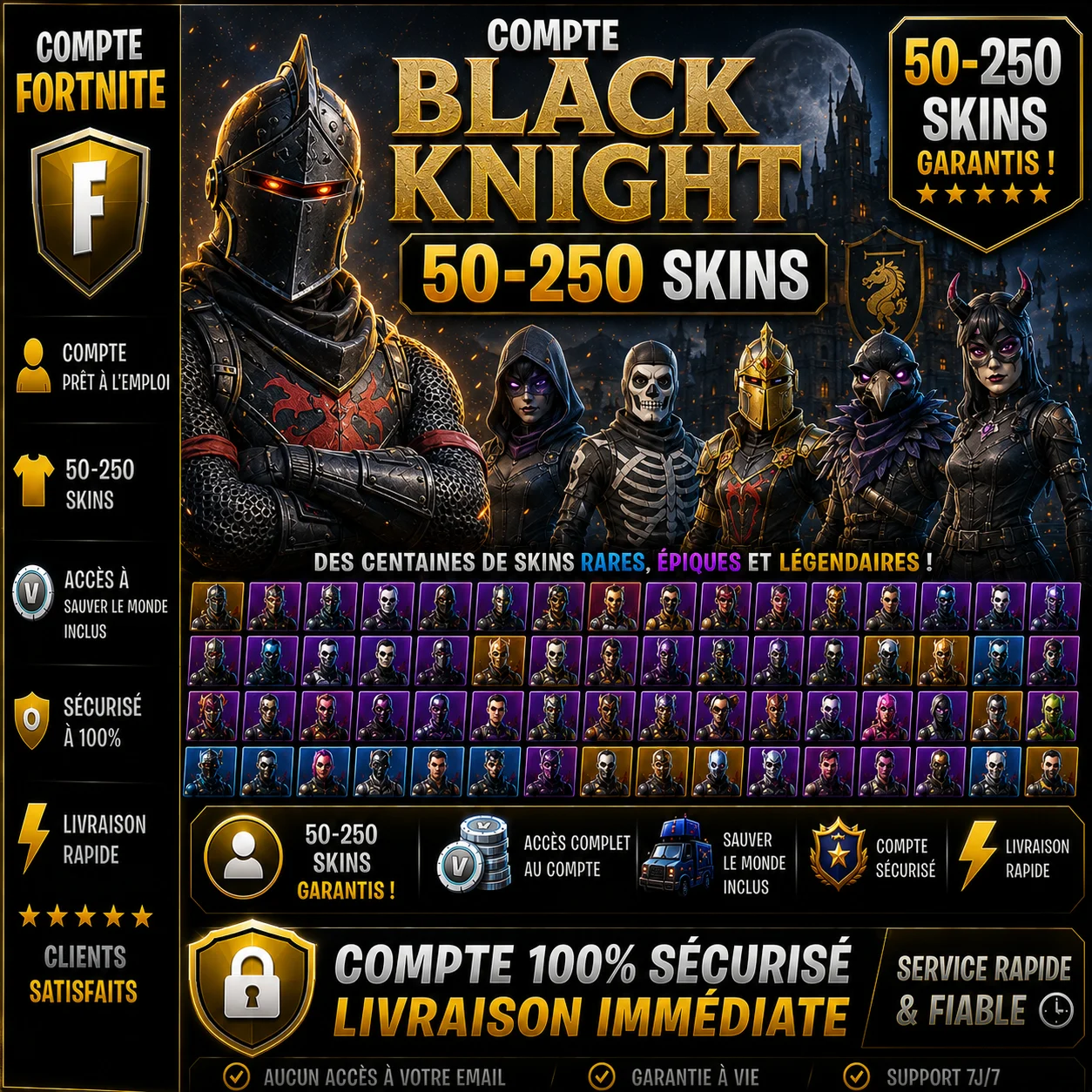 Fortnite Compte Black Knight 50-250 Skins