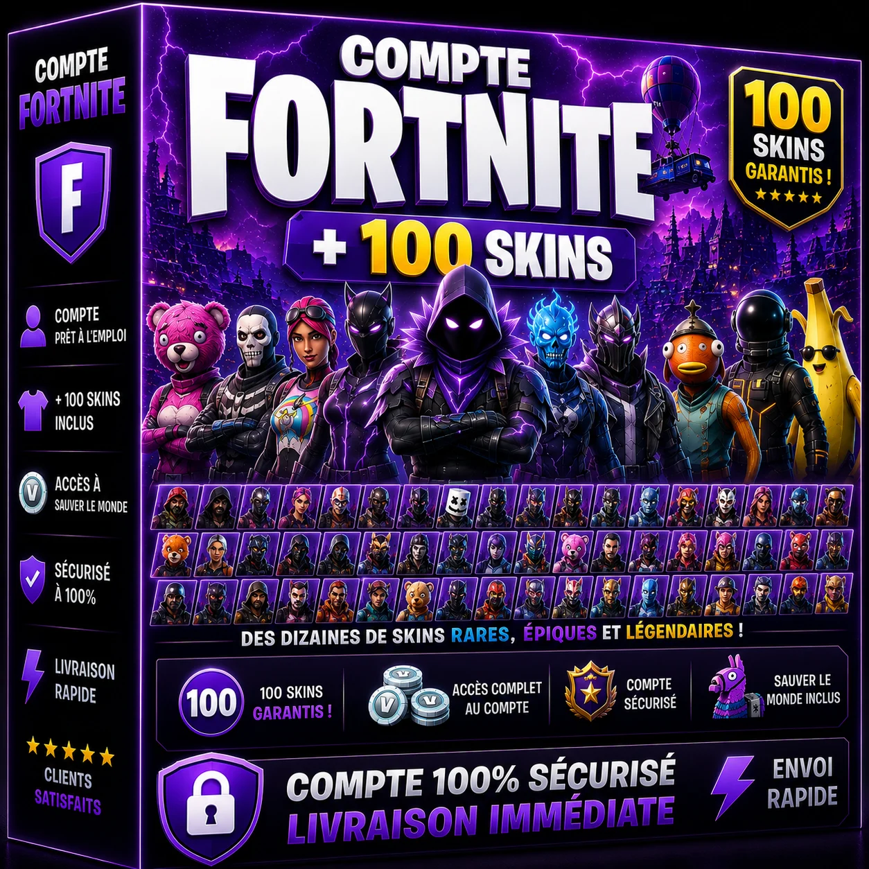 Fortnite Compte + 100 Skins